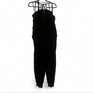 City Chic Strappy Halter tie back Black Jumpsuit with Jogger bottoms S 16